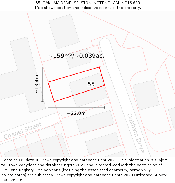 55, OAKHAM DRIVE, SELSTON, NOTTINGHAM, NG16 6RR: Plot and title map