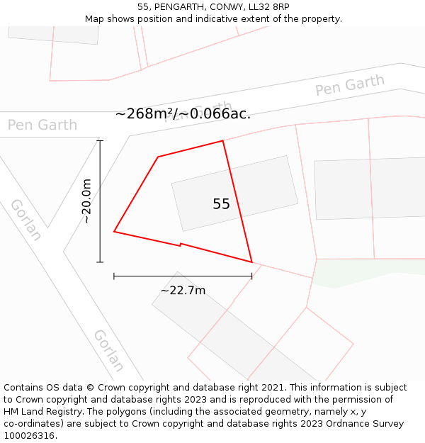 55, PENGARTH, CONWY, LL32 8RP: Plot and title map