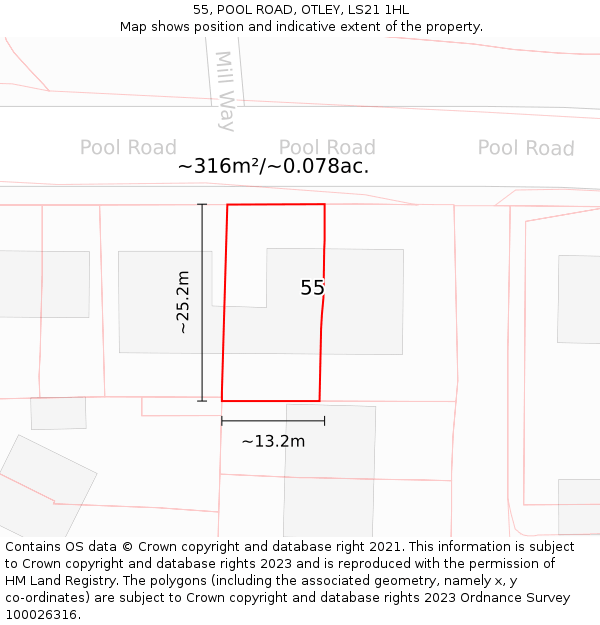 55, POOL ROAD, OTLEY, LS21 1HL: Plot and title map