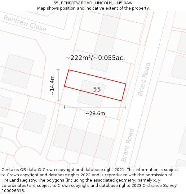 55, RENFREW ROAD, LINCOLN, LN5 9AW: Plot and title map