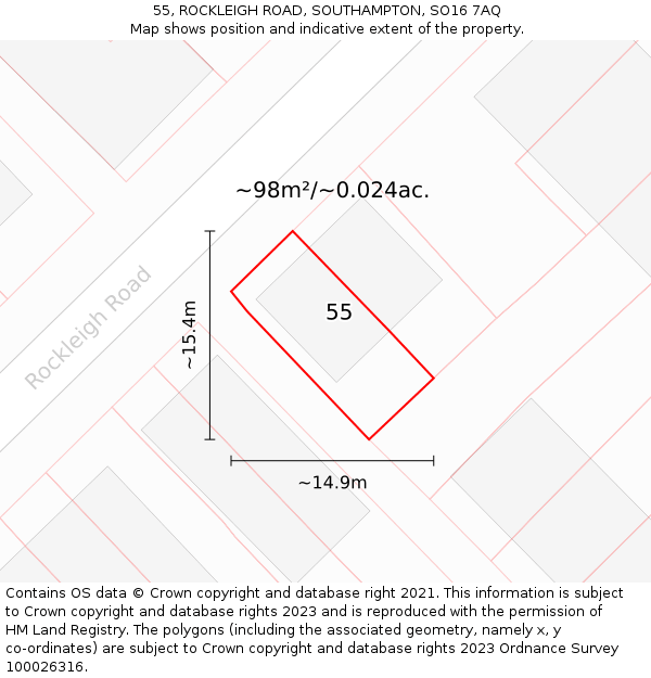 55, ROCKLEIGH ROAD, SOUTHAMPTON, SO16 7AQ: Plot and title map