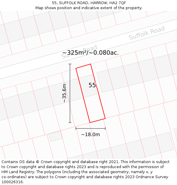 55, SUFFOLK ROAD, HARROW, HA2 7QF: Plot and title map