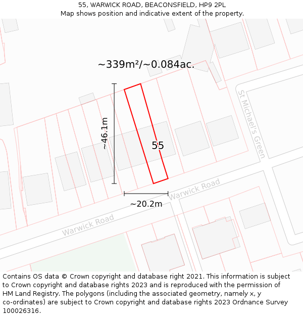 55, WARWICK ROAD, BEACONSFIELD, HP9 2PL: Plot and title map