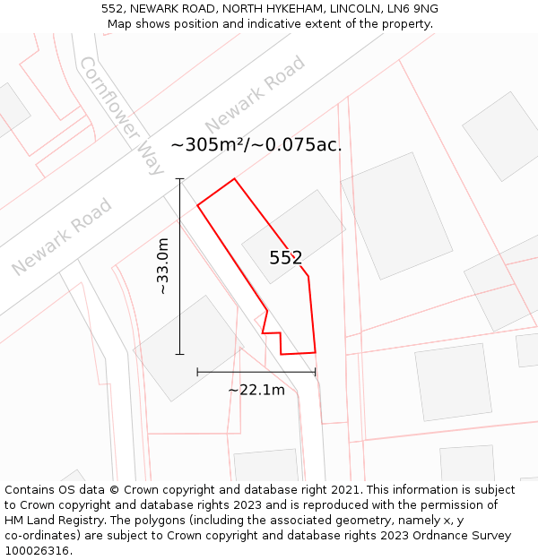 552, NEWARK ROAD, NORTH HYKEHAM, LINCOLN, LN6 9NG: Plot and title map