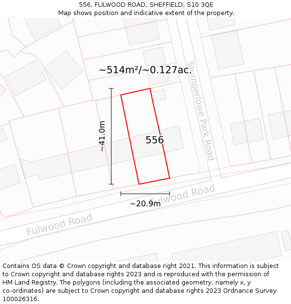 556, FULWOOD ROAD, SHEFFIELD, S10 3QE: Plot and title map