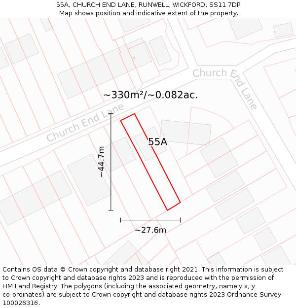 55A, CHURCH END LANE, RUNWELL, WICKFORD, SS11 7DP: Plot and title map