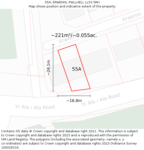 55A, ERWENNI, PWLLHELI, LL53 5RH: Plot and title map