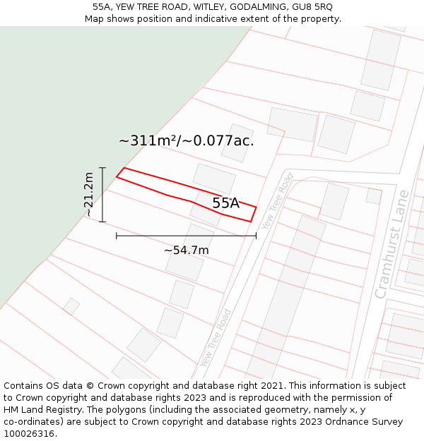 55A, YEW TREE ROAD, WITLEY, GODALMING, GU8 5RQ: Plot and title map