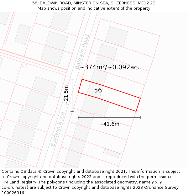 56, BALDWIN ROAD, MINSTER ON SEA, SHEERNESS, ME12 2SJ: Plot and title map