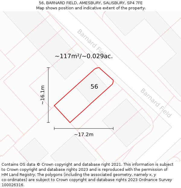 56, BARNARD FIELD, AMESBURY, SALISBURY, SP4 7FE: Plot and title map