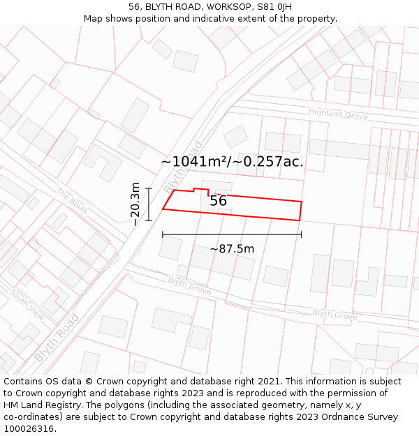 56, BLYTH ROAD, WORKSOP, S81 0JH: Plot and title map