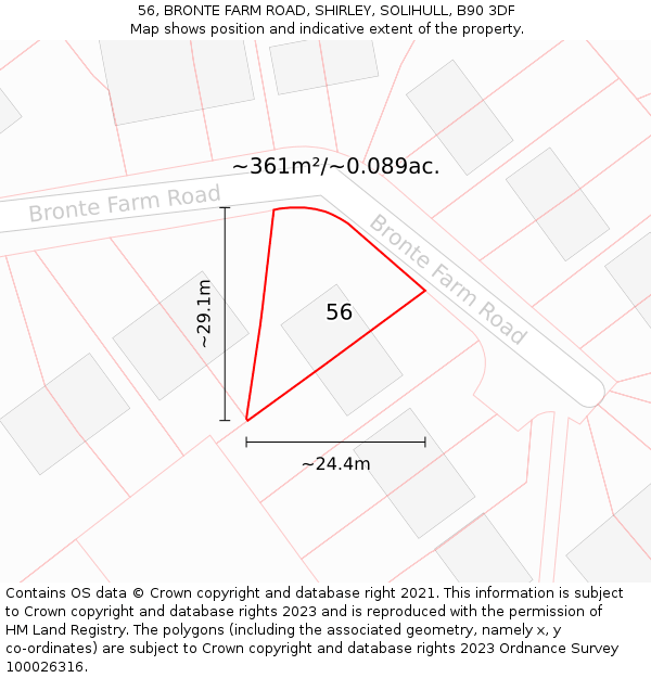 56, BRONTE FARM ROAD, SHIRLEY, SOLIHULL, B90 3DF: Plot and title map