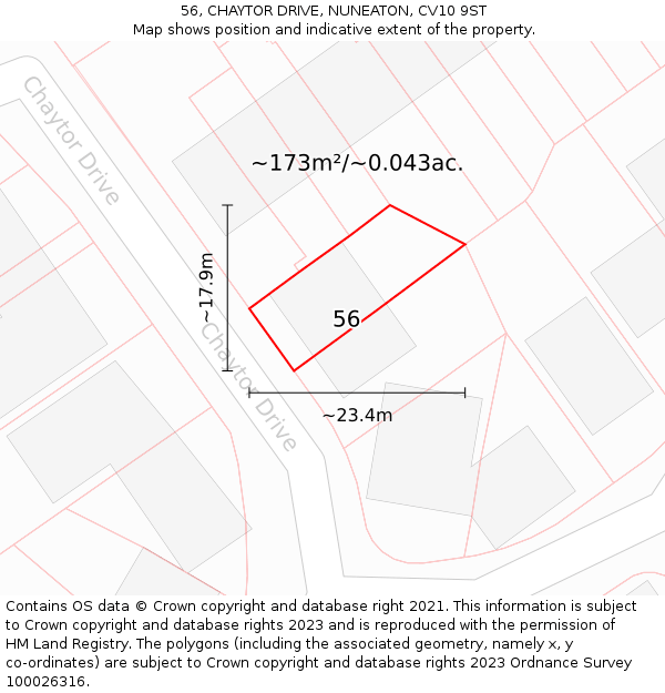 56, CHAYTOR DRIVE, NUNEATON, CV10 9ST: Plot and title map