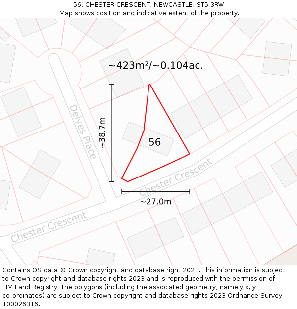 56, CHESTER CRESCENT, NEWCASTLE, ST5 3RW: Plot and title map