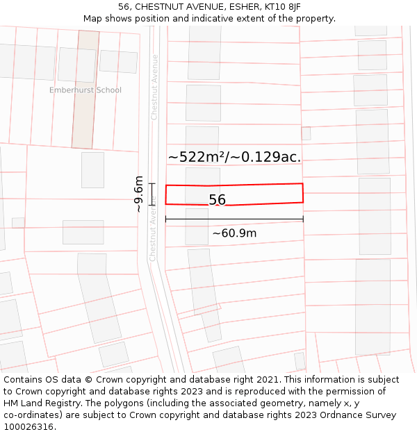 56, CHESTNUT AVENUE, ESHER, KT10 8JF: Plot and title map