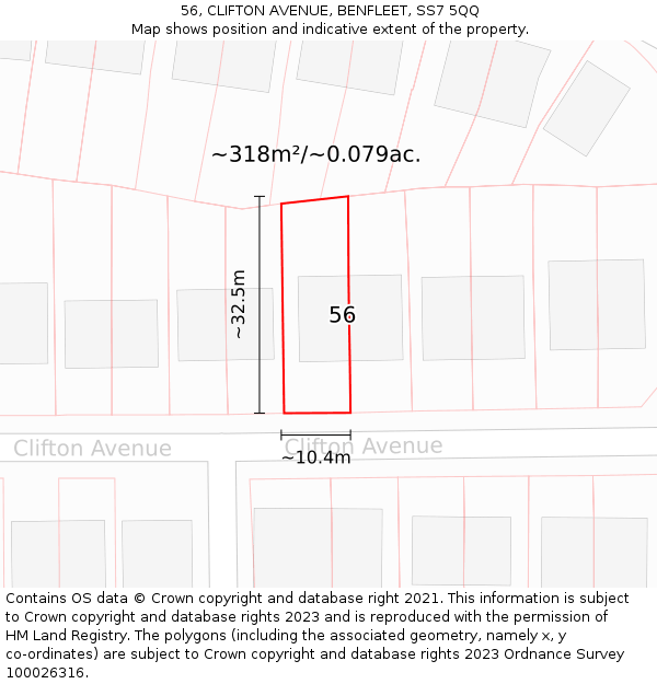 56, CLIFTON AVENUE, BENFLEET, SS7 5QQ: Plot and title map