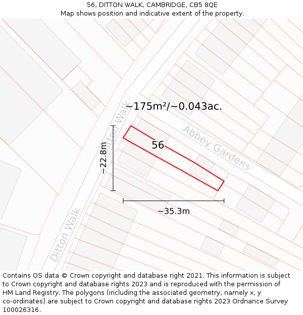 56, DITTON WALK, CAMBRIDGE, CB5 8QE: Plot and title map