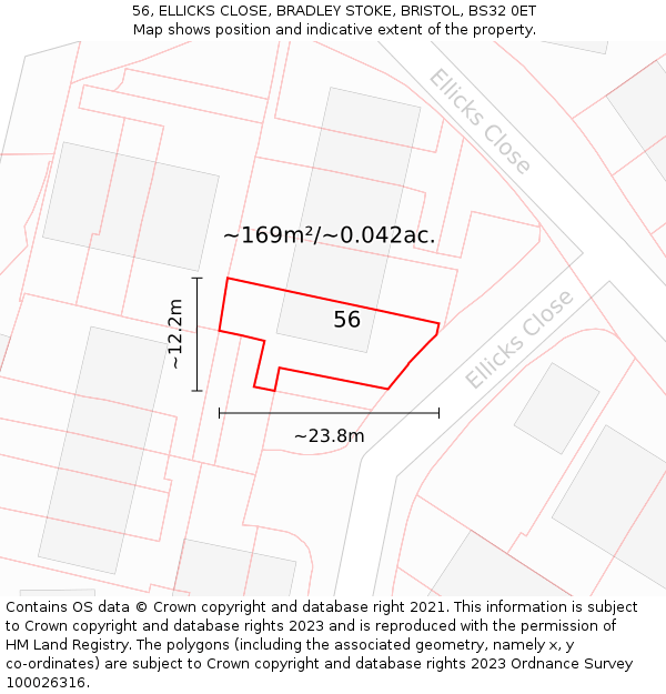 56, ELLICKS CLOSE, BRADLEY STOKE, BRISTOL, BS32 0ET: Plot and title map