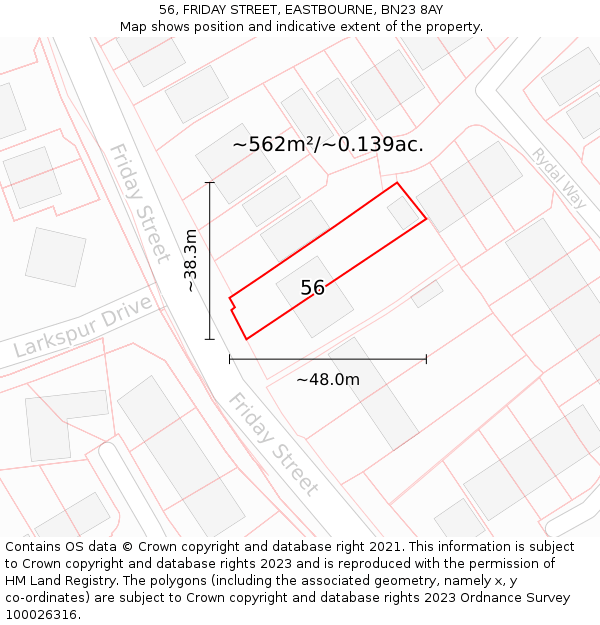 56, FRIDAY STREET, EASTBOURNE, BN23 8AY: Plot and title map