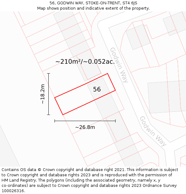 56, GODWIN WAY, STOKE-ON-TRENT, ST4 6JS: Plot and title map