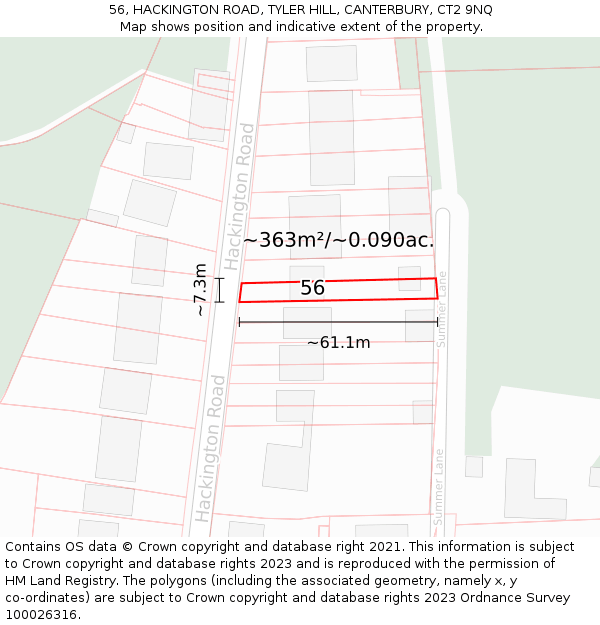 56, HACKINGTON ROAD, TYLER HILL, CANTERBURY, CT2 9NQ: Plot and title map