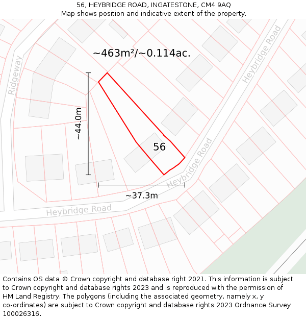 56, HEYBRIDGE ROAD, INGATESTONE, CM4 9AQ: Plot and title map