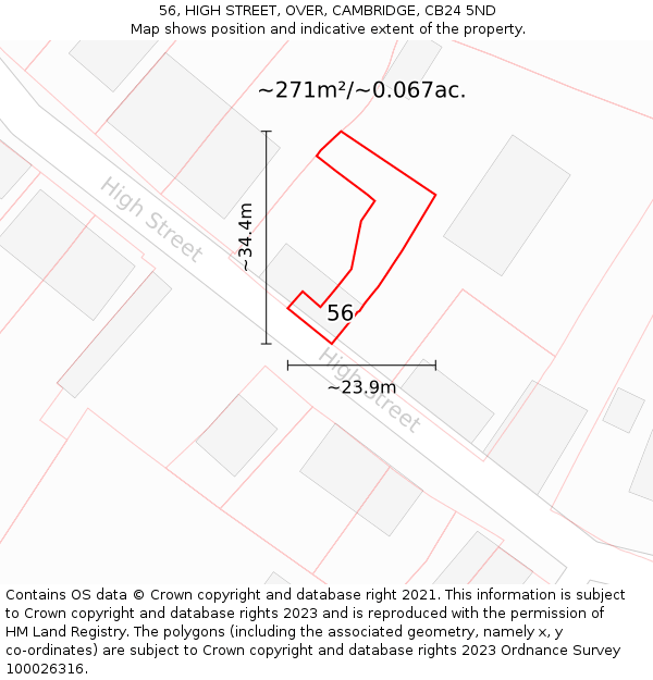 56, HIGH STREET, OVER, CAMBRIDGE, CB24 5ND: Plot and title map