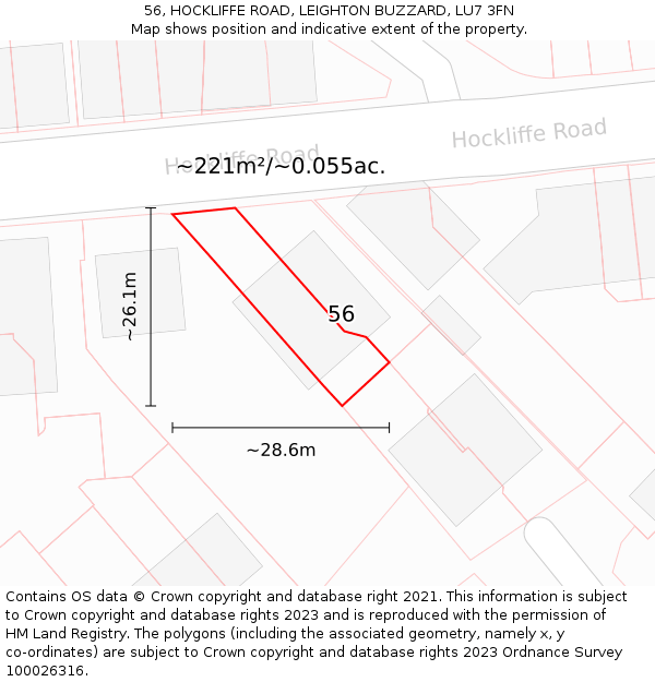 56, HOCKLIFFE ROAD, LEIGHTON BUZZARD, LU7 3FN: Plot and title map