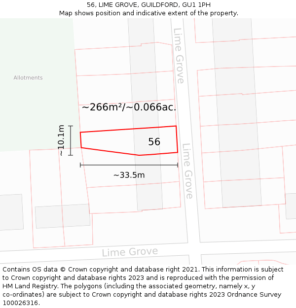 56, LIME GROVE, GUILDFORD, GU1 1PH: Plot and title map