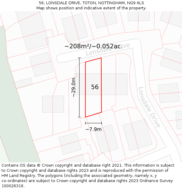 56, LONSDALE DRIVE, TOTON, NOTTINGHAM, NG9 6LS: Plot and title map