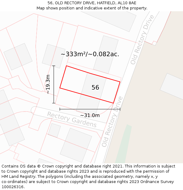 56, OLD RECTORY DRIVE, HATFIELD, AL10 8AE: Plot and title map