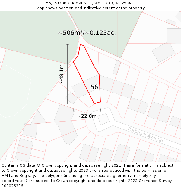 56, PURBROCK AVENUE, WATFORD, WD25 0AD: Plot and title map