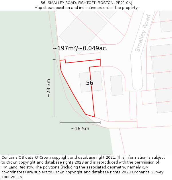 56, SMALLEY ROAD, FISHTOFT, BOSTON, PE21 0NJ: Plot and title map