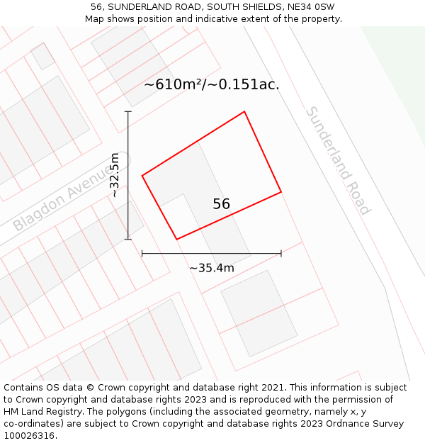 56, SUNDERLAND ROAD, SOUTH SHIELDS, NE34 0SW: Plot and title map