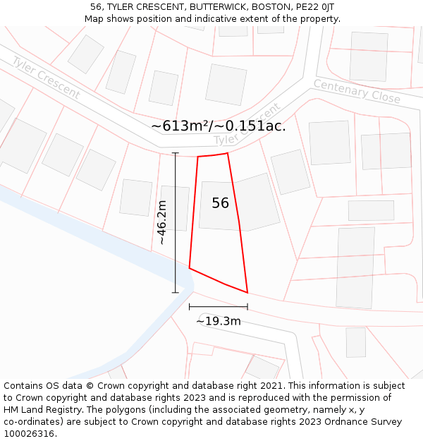 56, TYLER CRESCENT, BUTTERWICK, BOSTON, PE22 0JT: Plot and title map