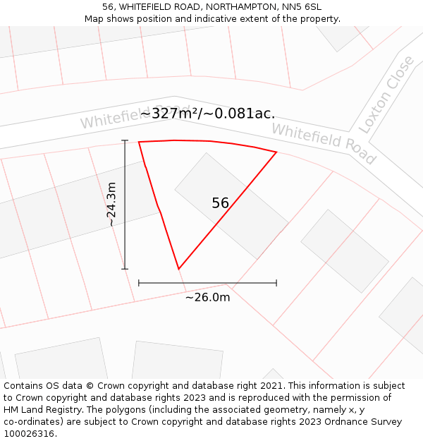 56, WHITEFIELD ROAD, NORTHAMPTON, NN5 6SL: Plot and title map