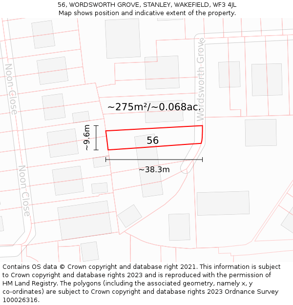56, WORDSWORTH GROVE, STANLEY, WAKEFIELD, WF3 4JL: Plot and title map