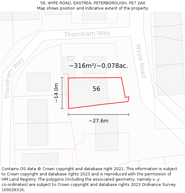 56, WYPE ROAD, EASTREA, PETERBOROUGH, PE7 2AX: Plot and title map