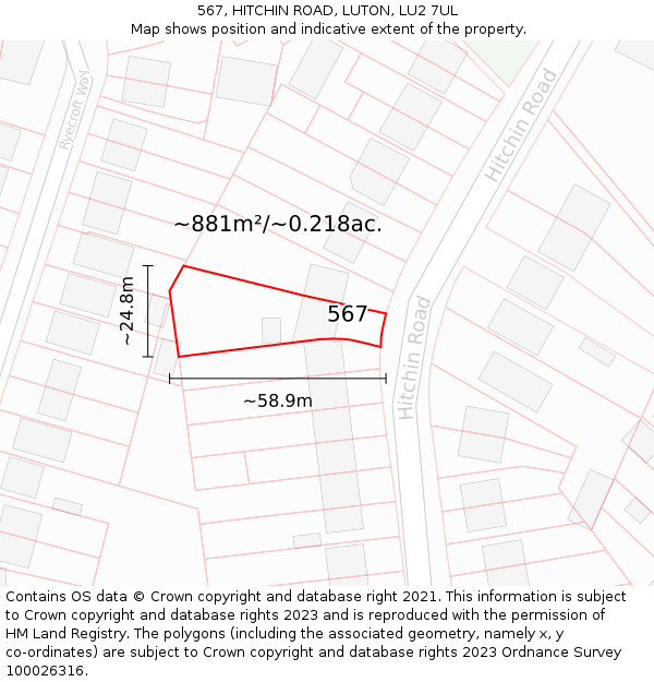 567, HITCHIN ROAD, LUTON, LU2 7UL: Plot and title map