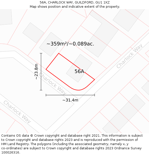 56A, CHARLOCK WAY, GUILDFORD, GU1 1XZ: Plot and title map