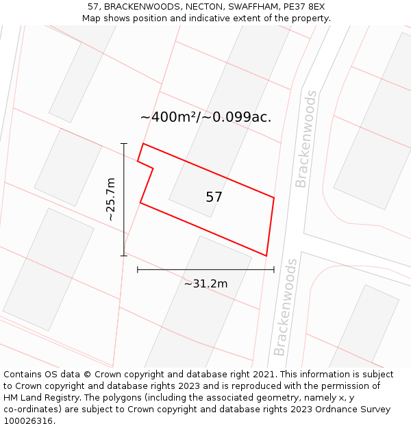 57, BRACKENWOODS, NECTON, SWAFFHAM, PE37 8EX: Plot and title map