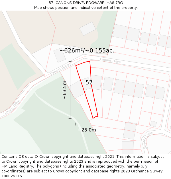 57, CANONS DRIVE, EDGWARE, HA8 7RG: Plot and title map