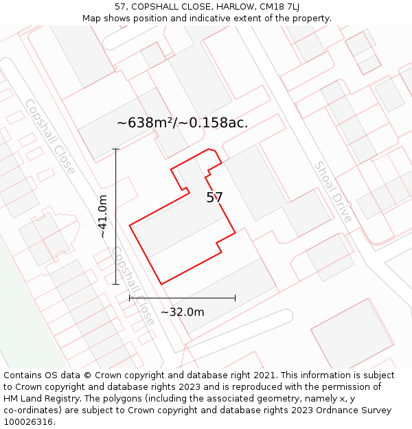 57, COPSHALL CLOSE, HARLOW, CM18 7LJ: Plot and title map