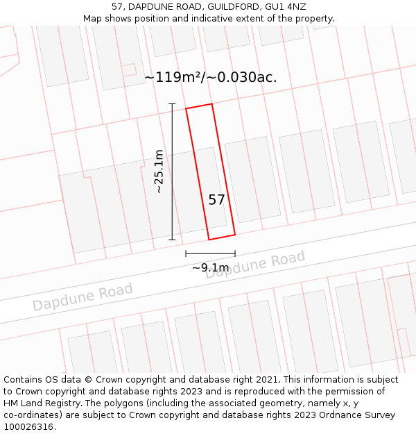 57, DAPDUNE ROAD, GUILDFORD, GU1 4NZ: Plot and title map