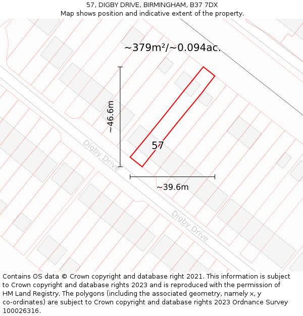 57, DIGBY DRIVE, BIRMINGHAM, B37 7DX: Plot and title map