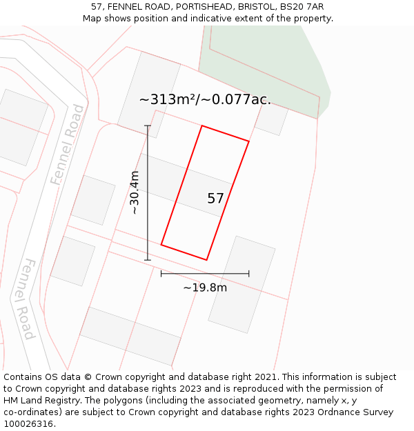 57, FENNEL ROAD, PORTISHEAD, BRISTOL, BS20 7AR: Plot and title map