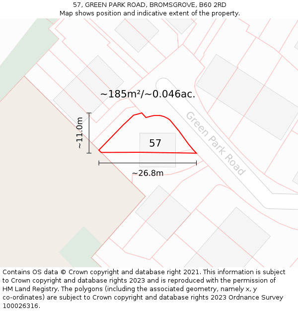 57, GREEN PARK ROAD, BROMSGROVE, B60 2RD: Plot and title map