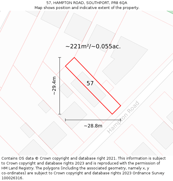 57, HAMPTON ROAD, SOUTHPORT, PR8 6QA: Plot and title map