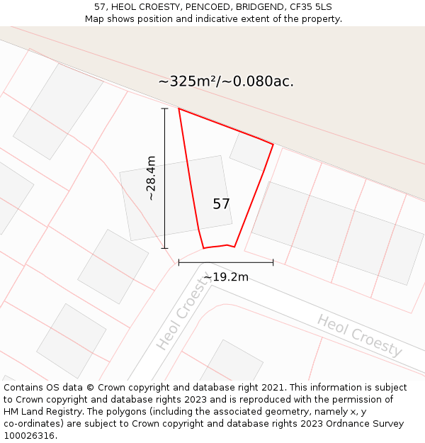 57, HEOL CROESTY, PENCOED, BRIDGEND, CF35 5LS: Plot and title map