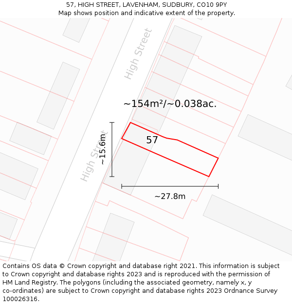 57, HIGH STREET, LAVENHAM, SUDBURY, CO10 9PY: Plot and title map